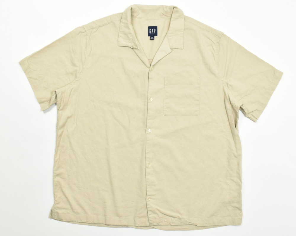 GAP Shirt Mens XXL Beige Linen Blend Short Sleeve Camp Collar Button Down Casual